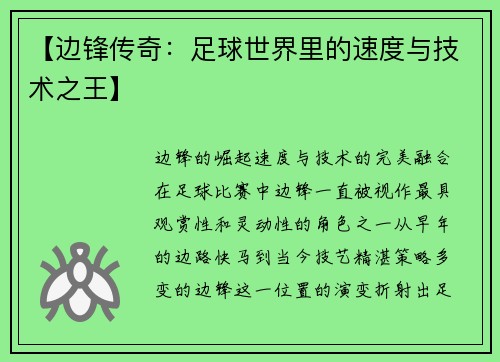 【边锋传奇：足球世界里的速度与技术之王】